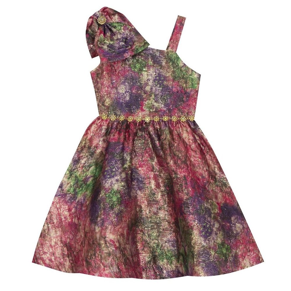 RARE EDITIONS Big Girl Jacquard Dress With Bow